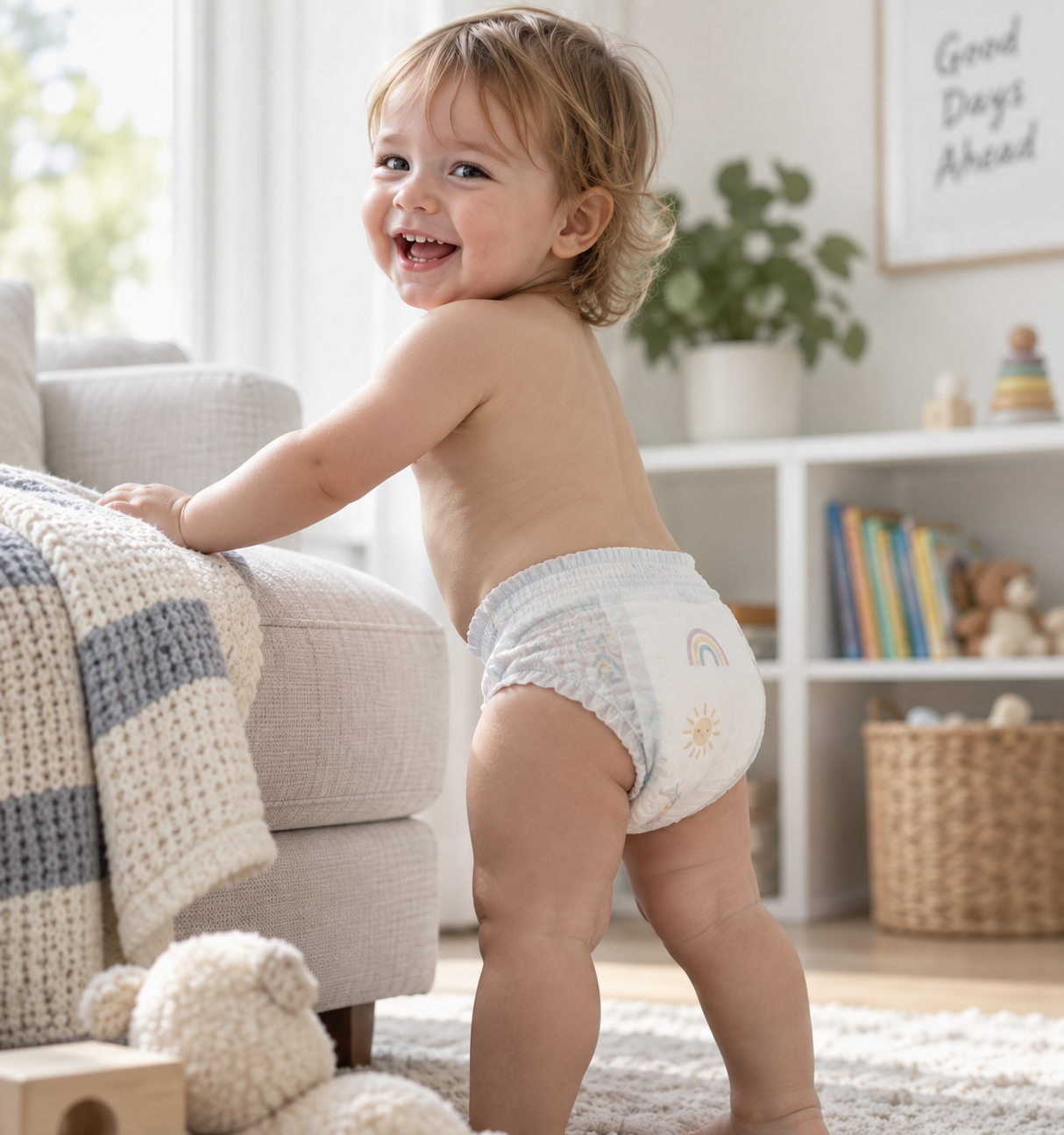 Baby pants are worn by toddlers.